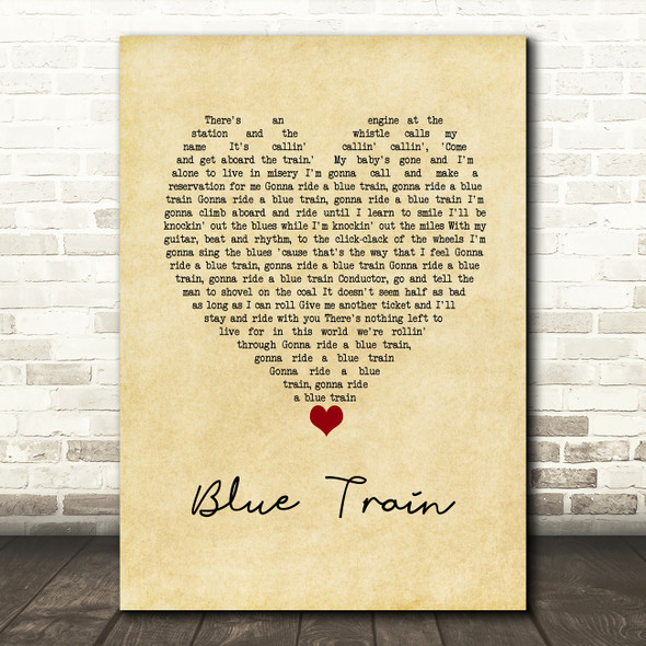 Johnny Cash Blue Train Vintage Heart Song Lyric Wall Art Print