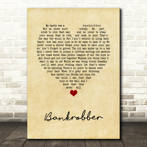 The Clash Bankrobber Vintage Heart Song Lyric Wall Art Print