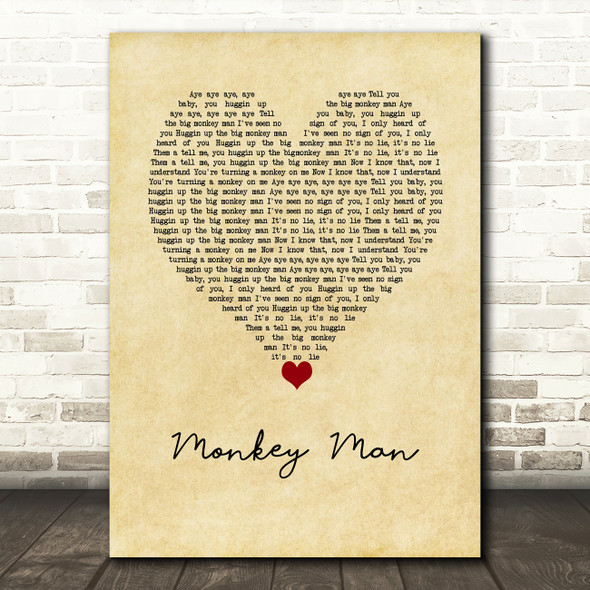 The Maytals Monkey Man Vintage Heart Song Lyric Wall Art Print