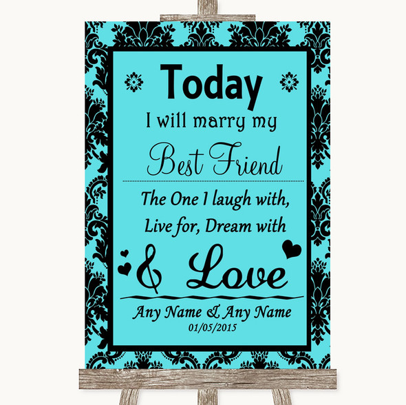 Tiffany Blue Damask Today I Marry My Best Friend Personalized Wedding Sign