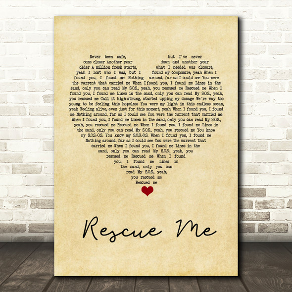 Marshmello Rescue Me Vintage Heart Song Lyric Wall Art Print
