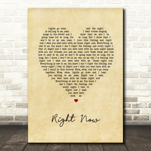 One Direction Right Now Vintage Heart Song Lyric Wall Art Print