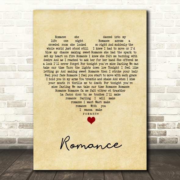 David Cassidy Romance Vintage Heart Song Lyric Wall Art Print