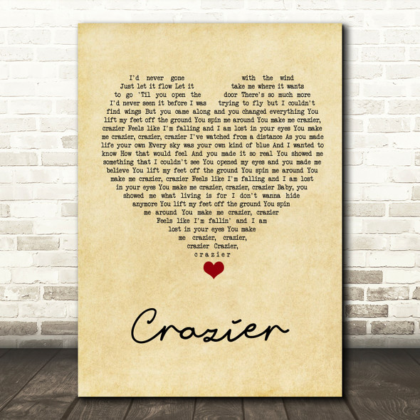 Taylor Swift Crazier Vintage Heart Song Lyric Wall Art Print