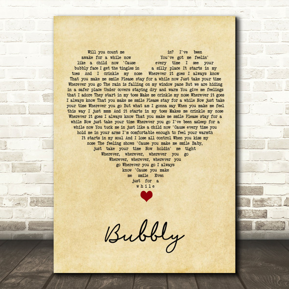 Colbie Caillat Bubbly Vintage Heart Song Lyric Wall Art Print