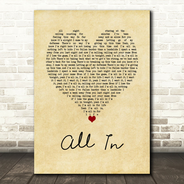 Lifehouse All In Vintage Heart Song Lyric Wall Art Print