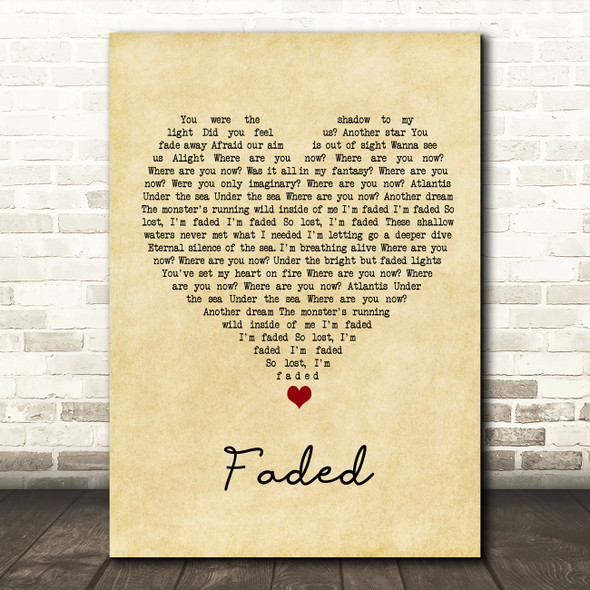 Alan Walker Faded Vintage Heart Song Lyric Wall Art Print