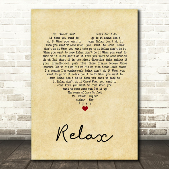 Frankie Goes To Hollywood Relax Vintage Heart Song Lyric Wall Art Print