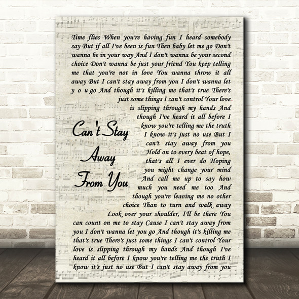 Gloria Estefan Can't Stay Away From You Vintage Script Song Lyric Wall Art Print