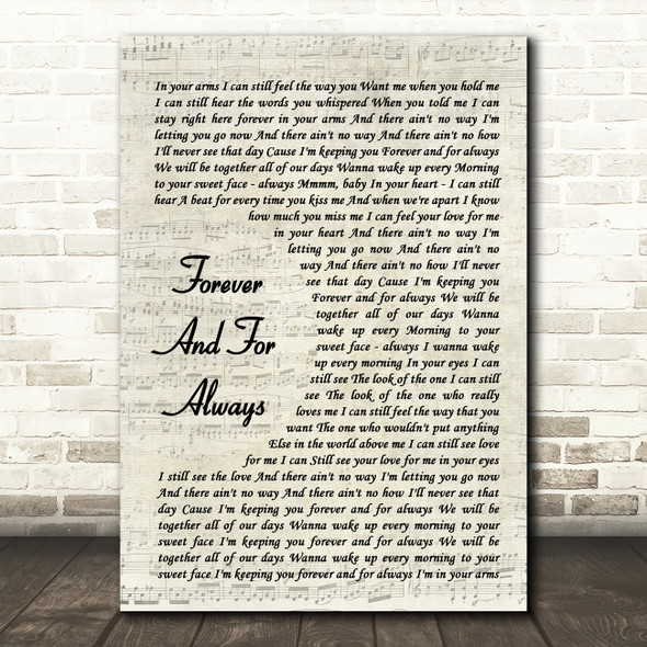 Shania Twain Forever And For Always Vintage Script Song Lyric Wall Art Print