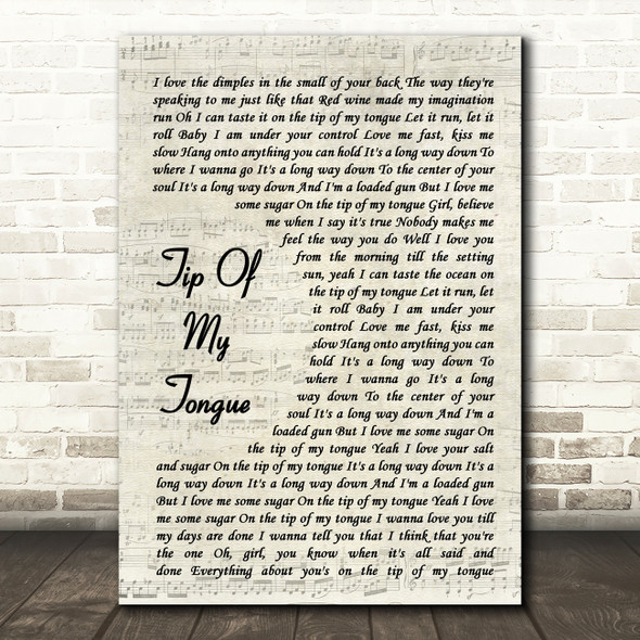 Kenny Chesney Tip Of My Tongue Vintage Script Song Lyric Wall Art Print