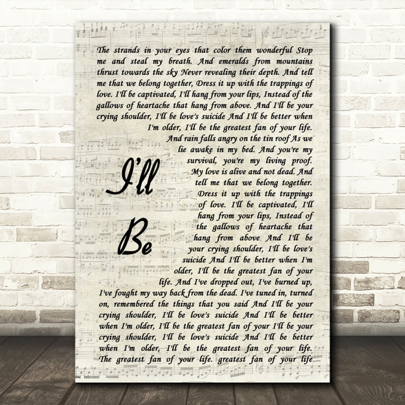 Edwin McCain Ill Be Vintage Script Song Lyric Wall Art Print