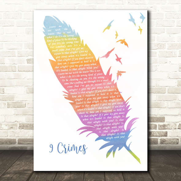 Damien Rice 9 Crimes Watercolour Feather & Birds Song Lyric Wall Art Print