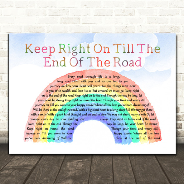 Harry Lauder Keep Right On Till The End Of The Road Watercolour Rainbow & Clouds Song Lyric Wall Art Print