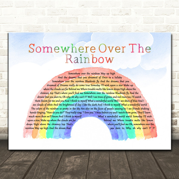 Israel Kamakawiwo'ole Somewhere Over The Rainbow Watercolour Rainbow & Clouds Song Lyric Wall Art Print