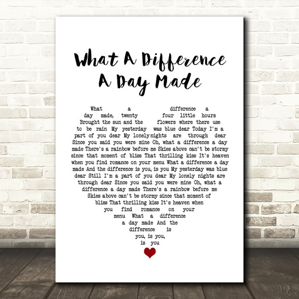 Jamie Cullum What A Difference A Day Made White Heart Song Lyric Wall Art Print