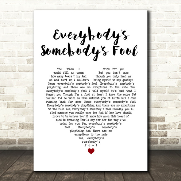 Connie Francis Everybody's Somebody's Fool White Heart Song Lyric Wall Art Print