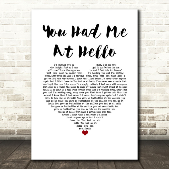 A Day To Remember You Had Me At Hello White Heart Song Lyric Wall Art Print