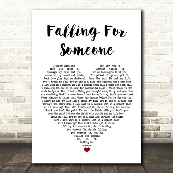 Blossoms Falling For Someone White Heart Song Lyric Wall Art Print