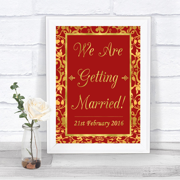 Red & Gold We Are Getting Married Personalized Wedding Sign