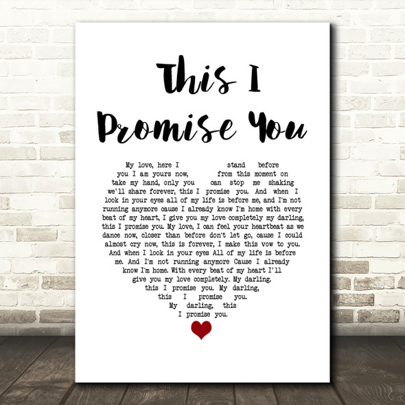 Donna taggart This I Promise You White Heart Song Lyric Wall Art Print