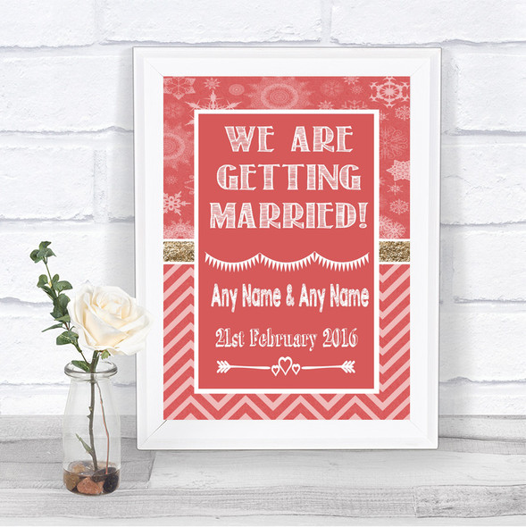 Red Winter We Are Getting Married Personalized Wedding Sign
