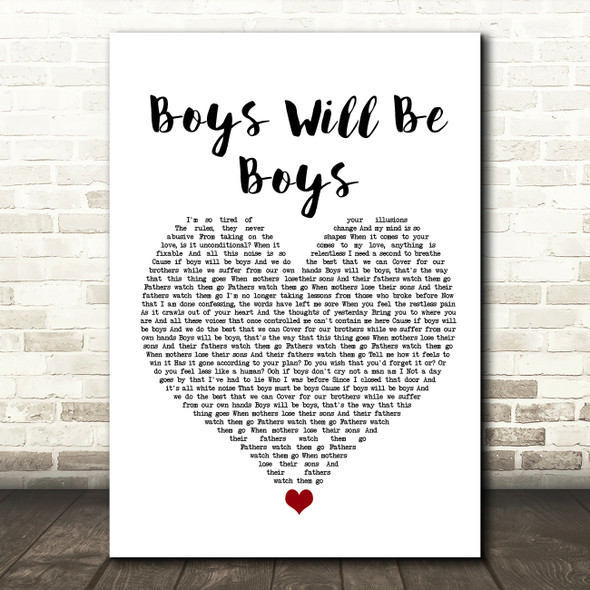 Benny Boys Will Be Boys White Heart Song Lyric Wall Art Print