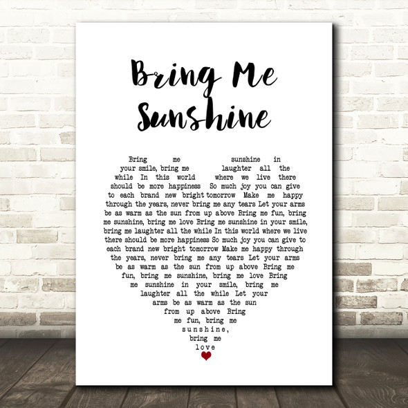 Willie Nelson Bring Me Sunshine White Heart Song Lyric Wall Art Print