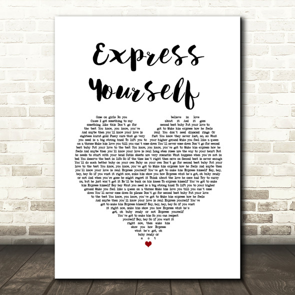 Madonna Express Yourself White Heart Song Lyric Wall Art Print