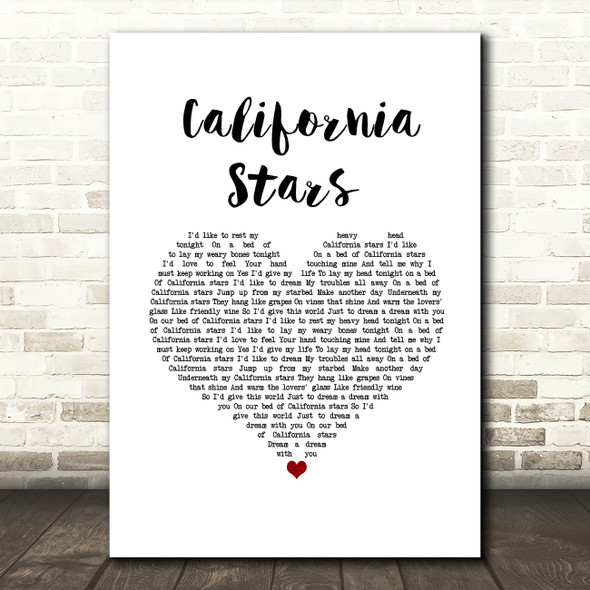 Wilco California Stars White Heart Song Lyric Wall Art Print