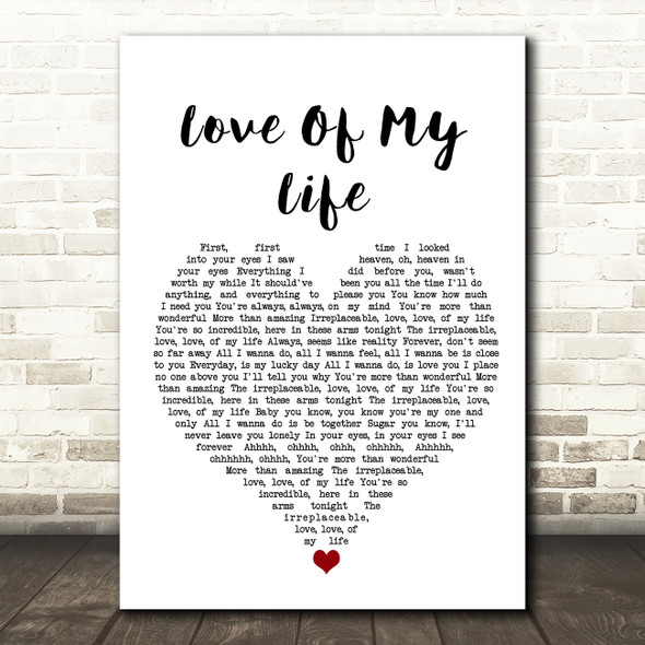 Brian McKnight Love Of My Life White Heart Song Lyric Wall Art Print