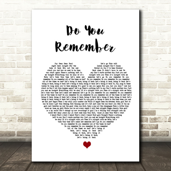 Jay Sean Do You Remember White Heart Song Lyric Wall Art Print