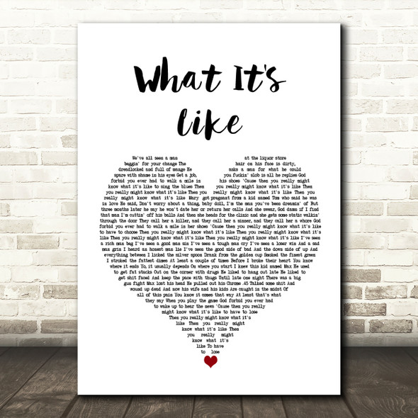 Everlast What It's Like White Heart Song Lyric Wall Art Print