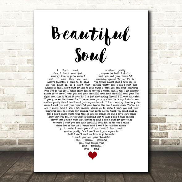 Jesse McCartney Beautiful Soul White Heart Song Lyric Wall Art Print