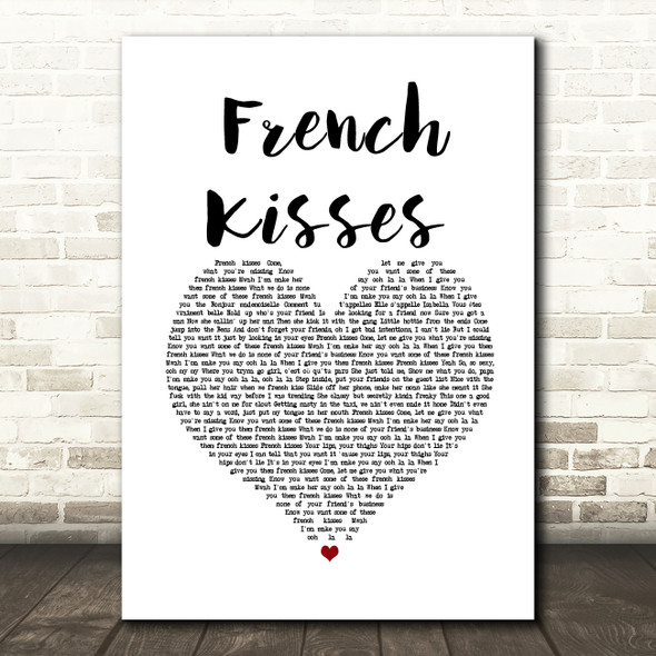 ZieZie feat. Aitch French Kisses White Heart Song Lyric Wall Art Print