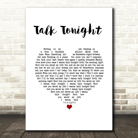 Oasis Talk Tonight White Heart Song Lyric Wall Art Print