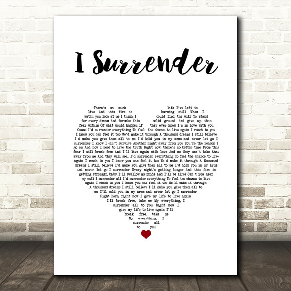 Celine Dion I Surrender White Heart Song Lyric Wall Art Print