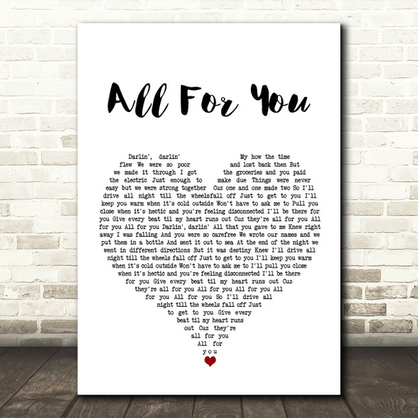 Iration All For You White Heart Song Lyric Wall Art Print