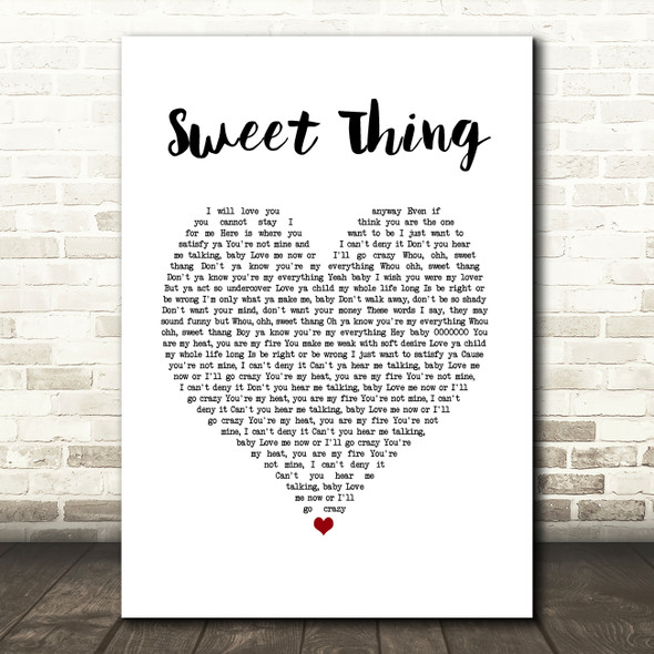 Rufus Sweet Thing White Heart Song Lyric Wall Art Print