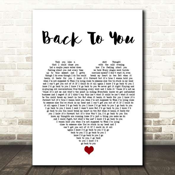 Selena Gomez Back To You White Heart Song Lyric Wall Art Print