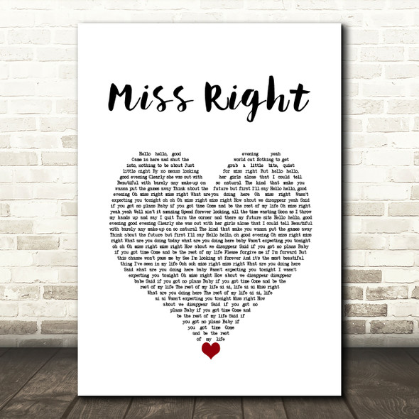 Ne-Yo Miss Right White Heart Song Lyric Wall Art Print