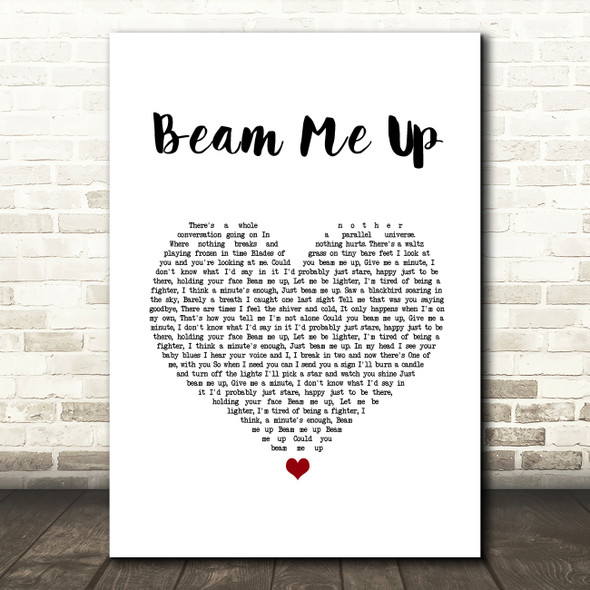 Pink Beam Me Up White Heart Song Lyric Wall Art Print