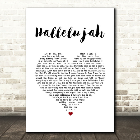 Ray Charles Hallelujah White Heart Song Lyric Wall Art Print