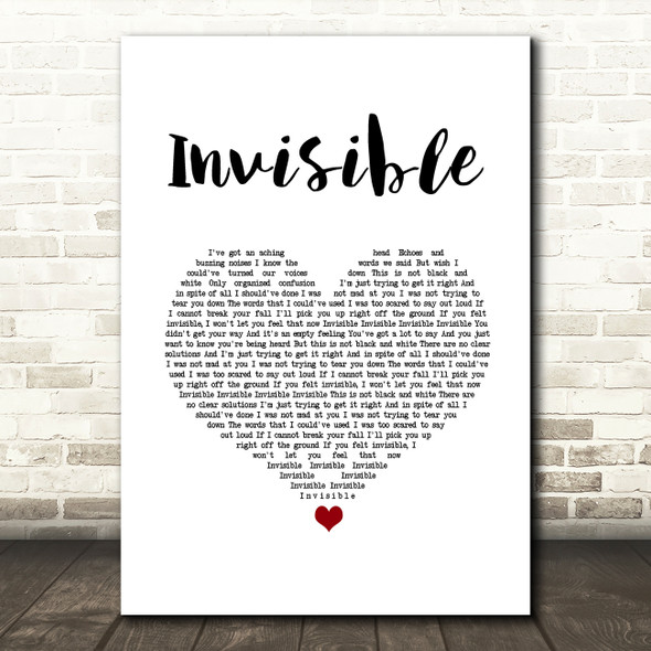 Linkin Park Invisible White Heart Song Lyric Wall Art Print