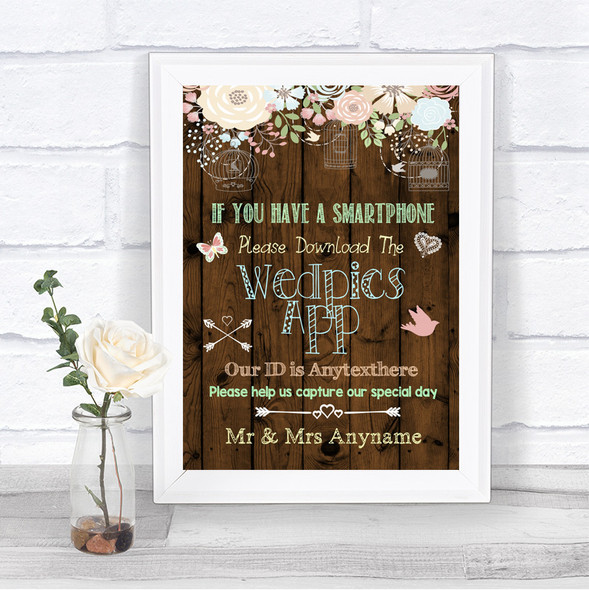 Rustic Floral Wood Wedpics App Photos Personalized Wedding Sign