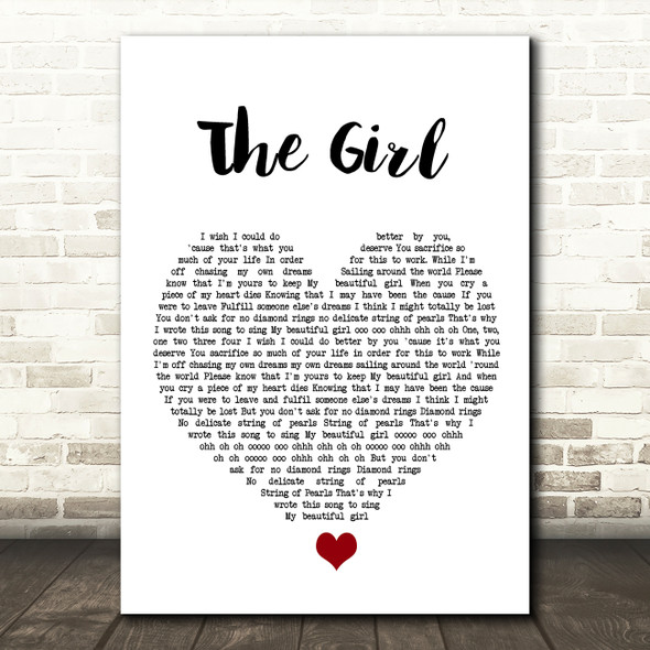 City And Colour The Girl White Heart Song Lyric Wall Art Print