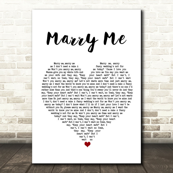 Meghan Trainor Marry Me White Heart Song Lyric Wall Art Print