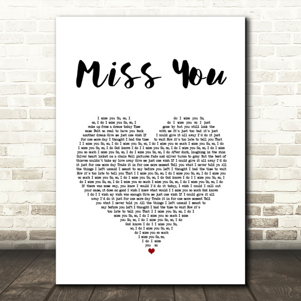 Nickelback Miss You White Heart Song Lyric Wall Art Print