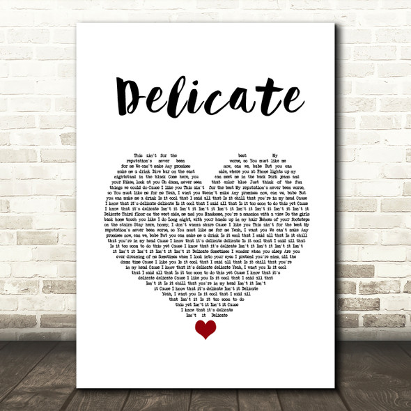 Taylor Swift Delicate White Heart Song Lyric Wall Art Print