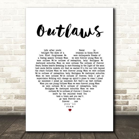 Green Day Outlaws White Heart Song Lyric Wall Art Print